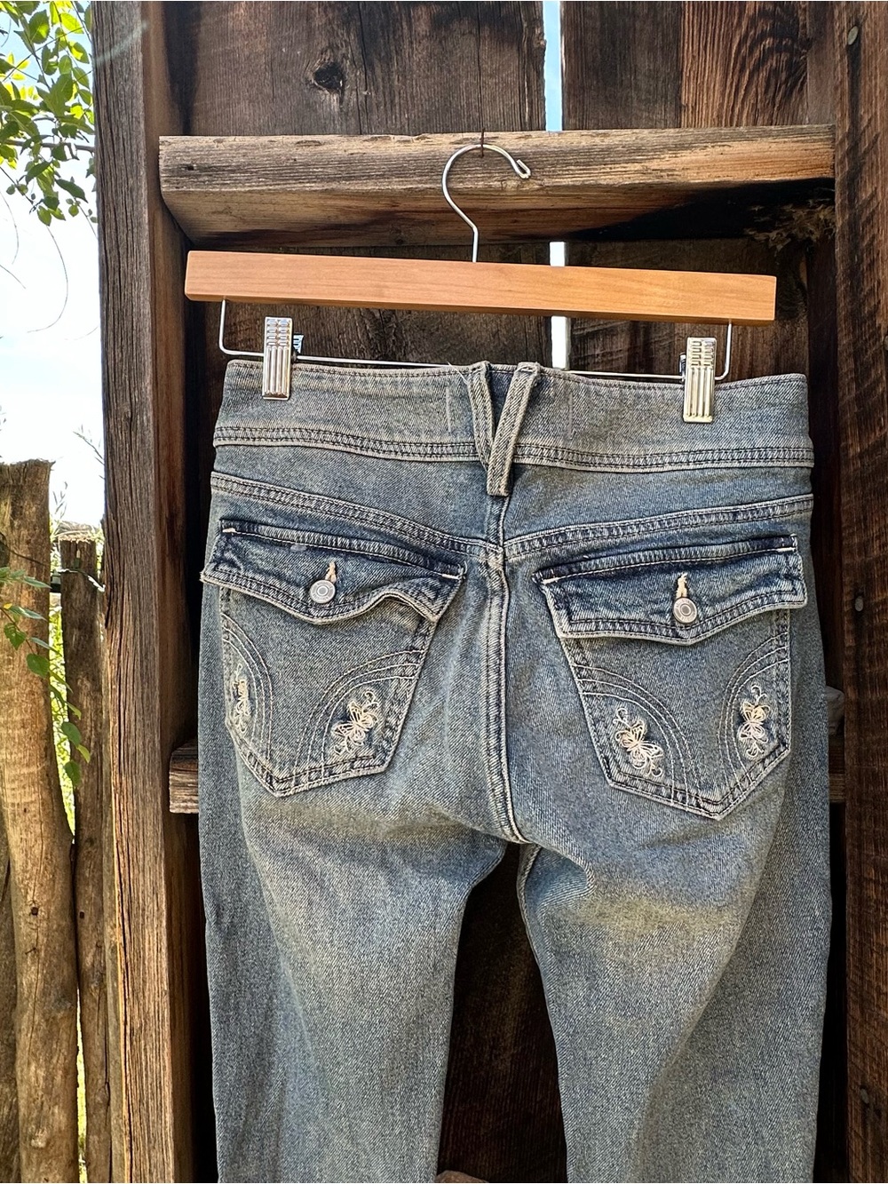 Hollister Butterfly Embroidered Medium Wash Low Rise Bootcut Jeans